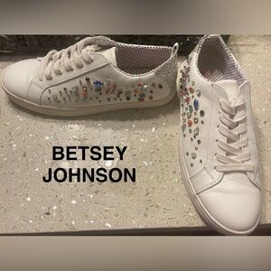 Betsey Johnson White Sneakers with Colorful Embellishments